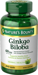 Nature's Bounty Ginkgo Biloba, podporuje zdravú funkciu mozgu, bylinné doplnky, 60 Mg, 200 kapsúl