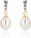 18K Gold Plated Sterling Silver Dangle White Drop Handpicked Quality Freshwater Cultured Pearl Wedding Náušnice s Cubic Zirconia Crystals Pearl Bridal Náušnice Šperky pre Brides