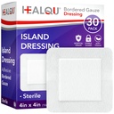 HEALQU Island Dressing - 4"x4," 30 Gróf - Bordered Gauze Sterilné individuálne zabalené Gauze Pads, voda-rezistentné, Ne-Woven Backing - mäkké a priedušné rán pre prvú pomoc a lekárske