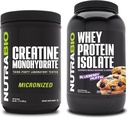 NutraBio Creatin Monohydrát, Neochutený, 500g a srsť proteín izolát, čučoriedkové muffin, doplnok Bundle - svalová energia, Lean svalového rastu, zotavenie, a sila