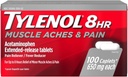 Tylenol 8 hodín Svalové bolesti a bolesti Kaplety, 100 Počet na fľašu (3 fľaše)