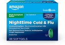 Amazon Basic Care Nighttime Cold and Flu Relief Softgels, 6 Hodinová studená medicína, zmierňuje príznaky veľkej chrípky, takže si môžete odpočinúť, 48 Počet (Pack of 1)