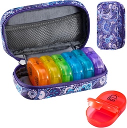 Serfeymi Travel Pill Organizátor 2 Časy A deň AM Upgrade Rainbow Pill Box 7 Deň s prenosným Zipper PU kožené Pill prípad, Medicína Organizátor pre pilulky, Vitamíny, Rybie oleje - Purple-01