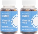 NaturesPlus Gummies Vitamín D3 1000 IU, zmiešané Berry - 60 Gummies, balenie 2 - Podporuje kostné zdravie a imunitné funkcie - Vegan, bez lepku, non-GMO - 120 celkové služby