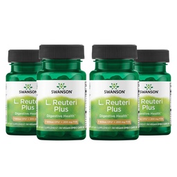Swanson L. Reuteri Probiotic Plus w/ L. Rhamnosus L. Acidophilus & FOS Prebiotic Digestive Support - Propaguje zdravie Gut w/ 7 miliárd CFU na kapsulu - (30 Veggie Capsules) (4 balenia)