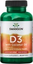 Swanson vitamín D-3 s kokosovým olejom 60 gélov