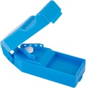 EZY DOSE Pilulky Cutter a splitter s dávkovačom, rezy pilulky, vitamíny, tablety, nerezová oceľ čepeľ, cestovanie size, bezpečne znížiť pilulky a vitamíny, jednoduché použitie, farebné mája, BPA zadarmo