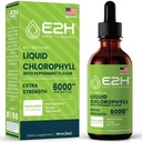 E2H Chlorofyl Tekuté kvapky - Natural Energy Booster, Immune System Support and Internal Deodorant - Peppermint Flavor - 2 Fl Oz