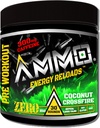 AMMO ® Energy ReloadsTM Pre cvičenie Powder - 300mg Kofeín Zero Cukor Vital Aminos a Electrolytes Žiadne umelé príchute alebo farby (Coconut Crossfire)