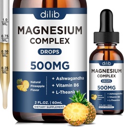 Triple Magnézium Complex Supplement-Magnezium Glycinát, Dusičnan, Malátne Tekuté kvapky 500 mg s Ashwagandha, L-teanín, Vitamín B6 pre pokoj, stres Relief, spánok, svalová podpora-Pineapple chuť