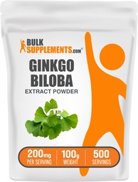 BulkSupplements.com Ginkgo Biloba Extract Powder - z Ginkgo Biloba Leaf, Antioxidant Zdroj, bylinné doplnky - bez lepidla, 200mg per Serving, 100g (3,5 oz) (Pack of 1)