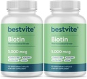BESTVITE Biotin 5000mcg (240 Vegetariánske kapsuly) (120 x 2) - Žiadne stearáty - Bez prietokových látok - Vegan - Non GMO - Gluten Free - vlasy, koža, nechty