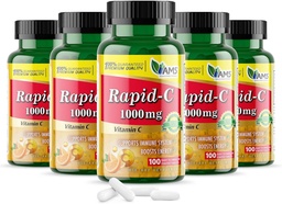 America Medic & Science Rapid-C 1000mg vitamín C doplnok (5 balenia po 100 tabliet) Energy Booster, Daily Immune System Support, Antioxidant, Vegan, Non-GMO potiahnuté kyselina askorbová pre dospelých mužov a ženy