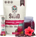 Salud 2-in-1 Hydration Packets + Immunity Electrolytes Powder, Hibiscus - Jamaica Agua Fresca Drink Mix, Elderberry, Dairy & Soy Free, Non-GMO, Gluten Free, Vegan, Low Calorie, 1g Sugar (15 Servings)