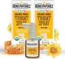 HoneyWorks Kids Throat Spray for Sore Throat Relief, 1 Oz (Pack of 2) Ukľudňujúce non-GMO USDA Organic Dark Honey + Zinok, Rýchla úľava, 12 mesiacov+