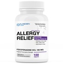 Puregen Labs Allergy Relief, Fexofenadín 180 mg, 100 tabliet 24 hodín Non-Drowsy Antihistaminika Alergická medicína pre Runny Nose, Kýchanie, Svrbenie, Vodnaté oči - Made in USA