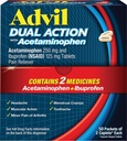 Advil Dual Action Coated Caplets with Acetaminophen, 250 Mg Ibuprofen a 500 Mg Acetaminophen Per Dose (2 Dose Equivalent) for 8 Hour Pain Relief - 2 Count x 50