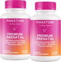 Pink Stork Premium Prenatálny vitamín pre ženy - Multivitamínové a probiotiká - ranná choroba, trávenie, & Energy - folát, B6, a železo - 60 kapsúl - 2 balenia