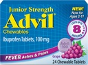 Advil Junior sila Žuvateľný Ibuprofen bolesť Reliever a horúčka Redukcia, Ibuprofen pre bolesť úľavu, hrozno - 24 tabliet