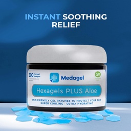 Hexagels Plus Aloe Vera - Advanced liečiace hydrogelové pads for Blister Prevention & Ukľudňujúca starostlivosť o popáleniny - nohy, podpätky, Toe, & Ankle Protection, balenie 200, 1-palcové packy, Medagel, bez parabenu
