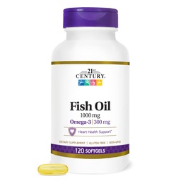 21st Century Fish Oil 1000 mg Softgels (300 gróf), Molecularly Destilated, Omega 3 Supplement with EPA & DHA, Purified to Eliminate Mercury, Supports Cardiovaskulárne zdravie, Gluten Free & Non-GMO
