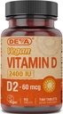 Deva Vegán Vitamín D2 60 μg 2400 IU, Ergokalciferol Supplement with No Animal Ingredients, 90 Tablets, 1- Pack