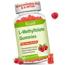 L-metylfolát 15 mg Gummy s metylom B12, Folate Supplement for Mood, Brain Health, Immune Support, Malinová príchuť, 60 Počet