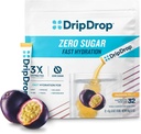 DripDrop Sugar Free Hydration Pakets - Zero Passion Fruit - Single Serve Electrolytes Powder Drink Mix - Non-GMO, Gluten Free, Vegan - 32 Sticks