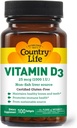 Country Life Vitamín D3, nefish 1000 IU, 100 Softgels, Certified Gluten Free