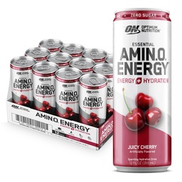 Optimálna výživa Amino Energy Sparkling Hydration Drink, Electrolytes, Kofeín, Amino Acids, BCAA, Sugar Free, Juicy Cherry, 12 Fl Oz, 12 Balenie (Backaging May Vary)
