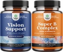 Bundle of Complete Eye Health Supplement for Adults for Vision Dry Eyes Pressure and Blue Light Protection and Vitamín B Complex Adult Multivitamín pre imunitnú podporu Mood Boost and Memory Supplement