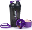 Protein Shaker fľaša,16 oz Pretrepať pohár na proteínový prášok s úložiskom,Športová fľaša s vodou,Non Slip 3 Vrstva Twist Off 3oz poháre s Pill Tray Leak Dôkaz Shake Fľaše pre proteínové zmesi